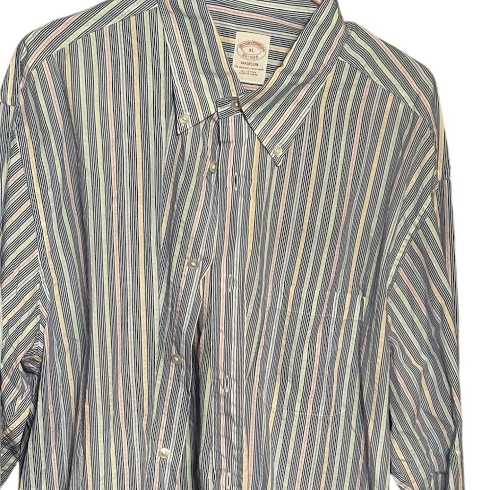 Brooks Brothers Madison Shirt Mens XL Blue Multi Stripe Cotton Button Down Polo